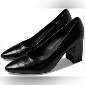 AQUATALIA Black Made In Italy Leather Peony Crocco Heels Sz 6M Retail: $395